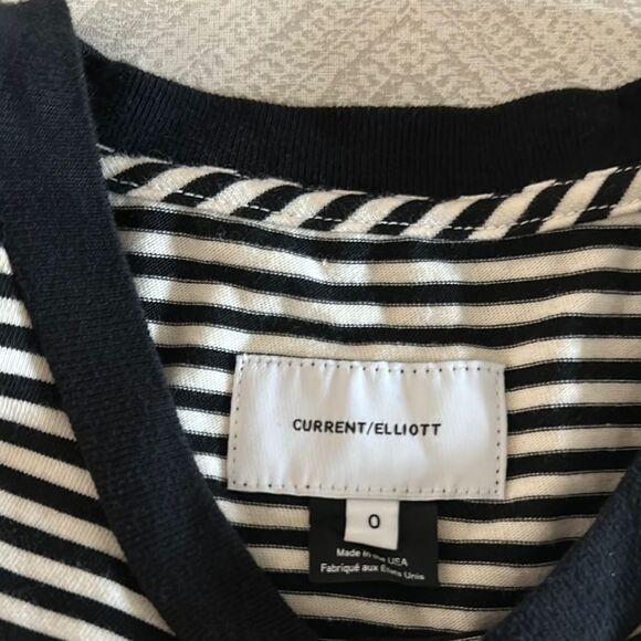 Current/Elliott Women’s Black and White Striped Puff Sleeve Top - Size 0 - Picture 5 of 6
